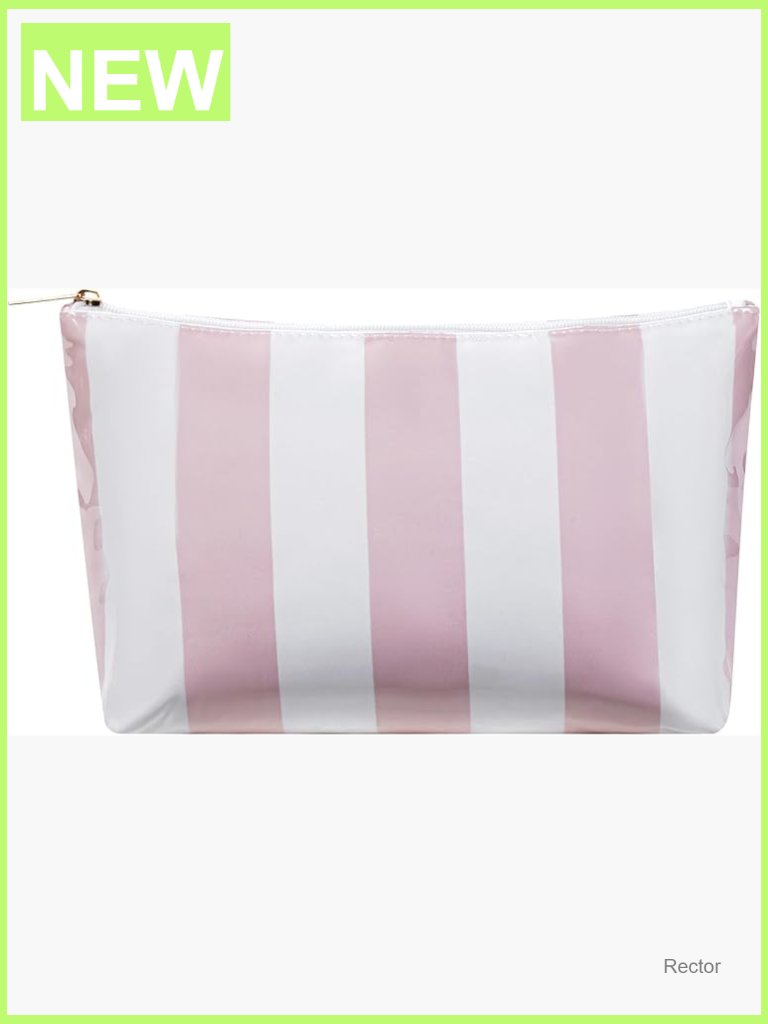 Large Pvc Waterproof Striped Makeup Bag, Clear Coated Cosmetic Travel Organizer